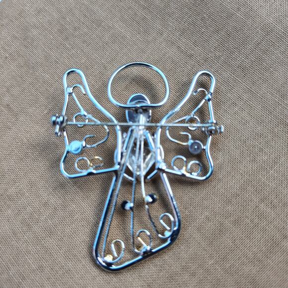 Singing Choir Angel Pin Brooch Silver and Gold Tone with Clear Rhinestones - Picture 3 of 6